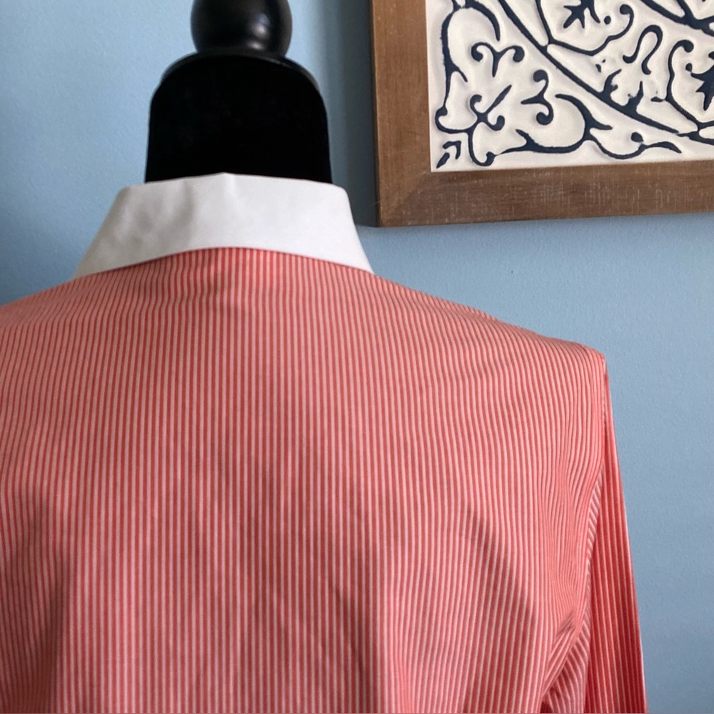 Jones New York Collection Pinstripe French Cuff Button-Down Red White Medium - Picture 8 of 12